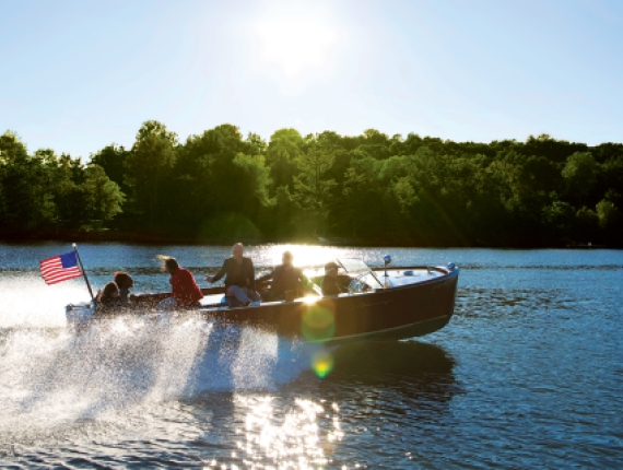 Friends boating on Lake Waramaug